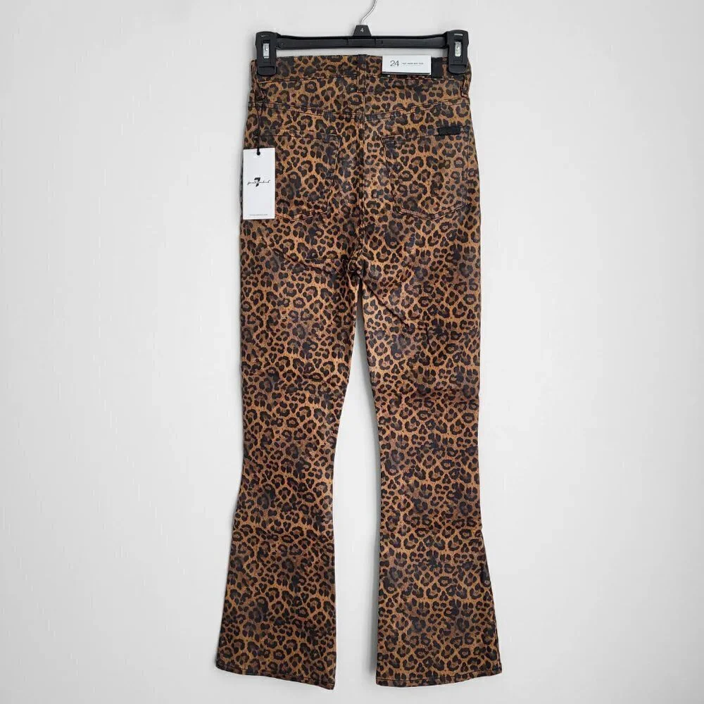 NWT 7 For All Mankind Leopard-Print High Rise Slim Fit Kick Flare Cropped Jeans - Picture 9 of 16